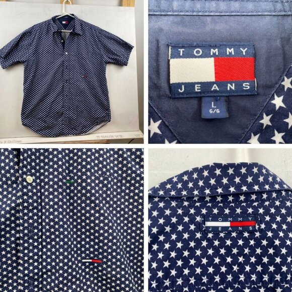 Tommy Hilfiger Men's Shirt Short Sleeve Large Star-Patterned - Picture 1 of 9